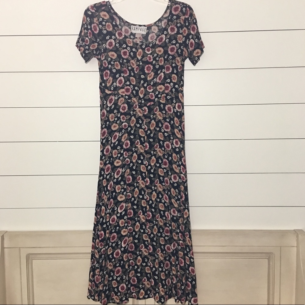Rampage vintage floral long dress lace up back